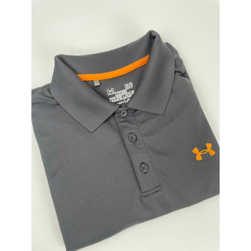 Under Armour all season gear Polo Shirt Men’s L Lng Slv Charcoal/Orange Logo